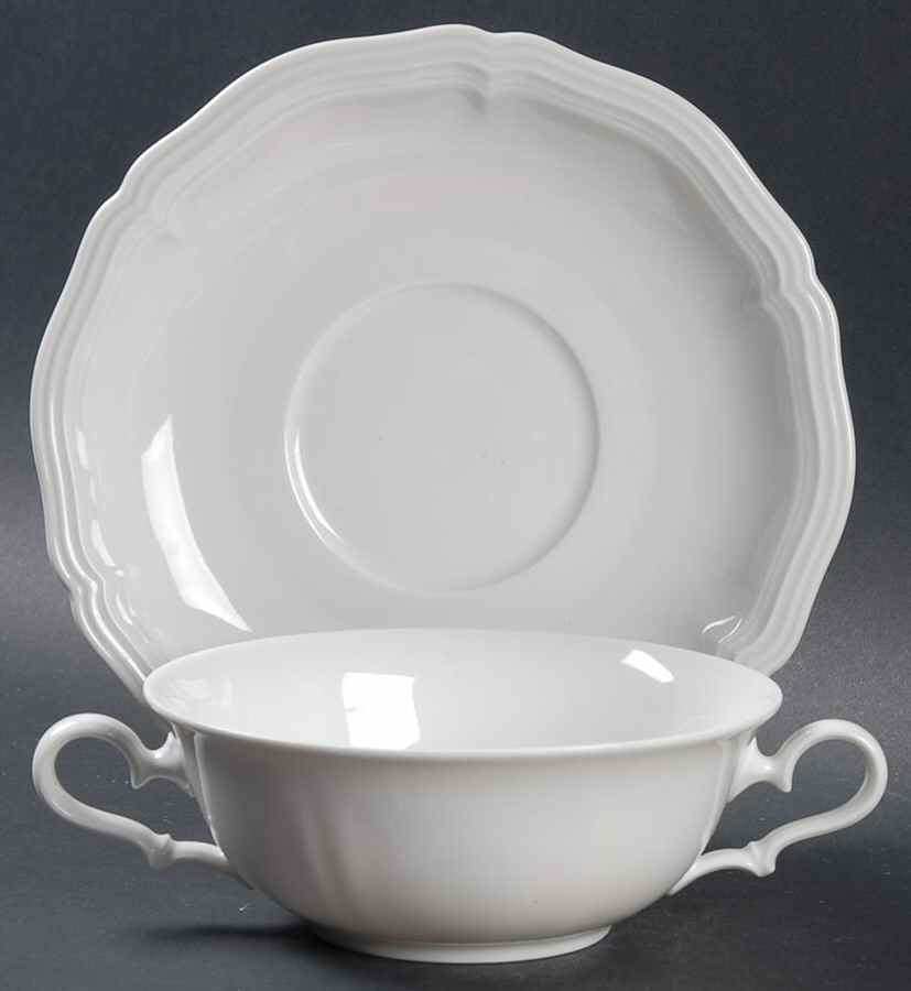 Chippendale All White Flat Cream Soup Bowl & Saucer Set by Rosenthal - Continental-1