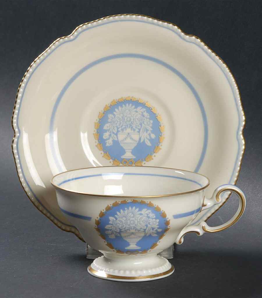 Classic (Light Blue Center with Vase) Footed Cup & Saucer Set by Rosenthal - Continental-1