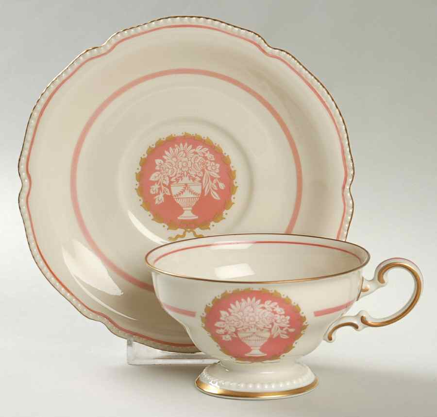 Classic (Rose Colored Center with Vase) Footed Cup & Saucer Set by Rosenthal - Continental-1