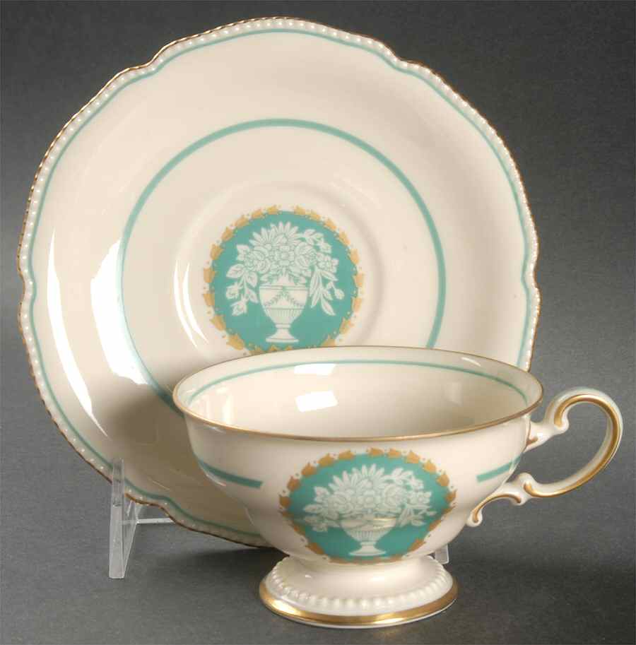 Classic (Turquoise Center with Vase) Footed Cup & Saucer Set by Rosenthal - Continental-1