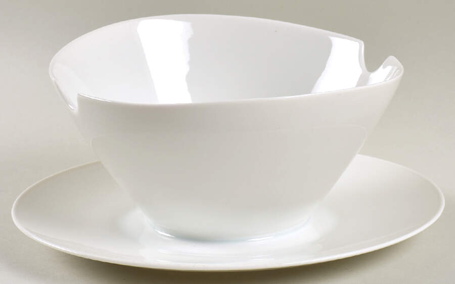 Classic Modern White Gravy Boat with Attached Underplate by Rosenthal - Continental-1