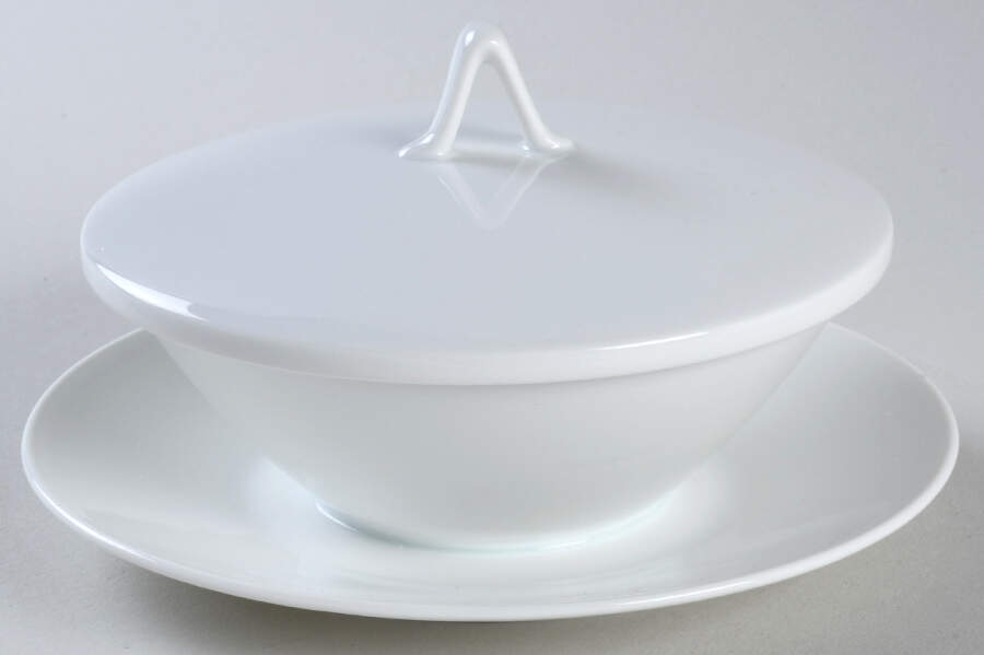 Classic Modern White Sauce Boat with Attached Underplate & Lid by Rosenthal - Continental-1