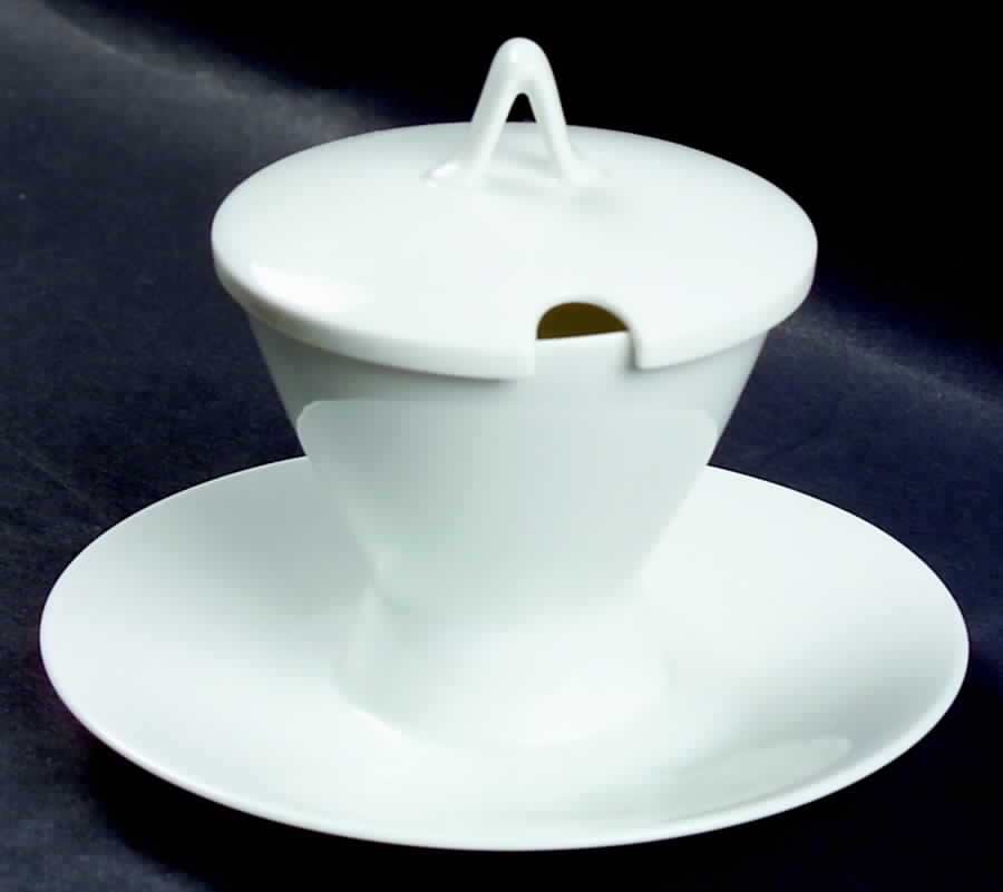 Classic Modern White Mustard with Lid & Attached Underplate by Rosenthal - Continental-1