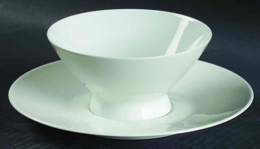 Classic Modern White Footed Cream Soup Bowl & Saucer Set by Rosenthal - Continental-1