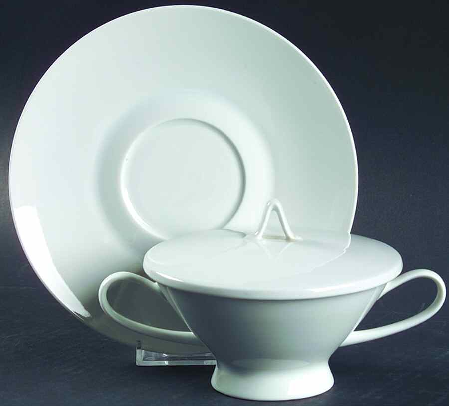 Classic Modern White Cream Soup Bowl & Saucer Set with Lid by Rosenthal - Continental-1
