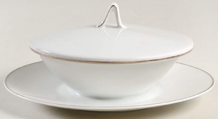 Classic Platinum (Newer) Round Sauce Boat w/Attached Underplate & Lid by Rosenthal - Continental-1