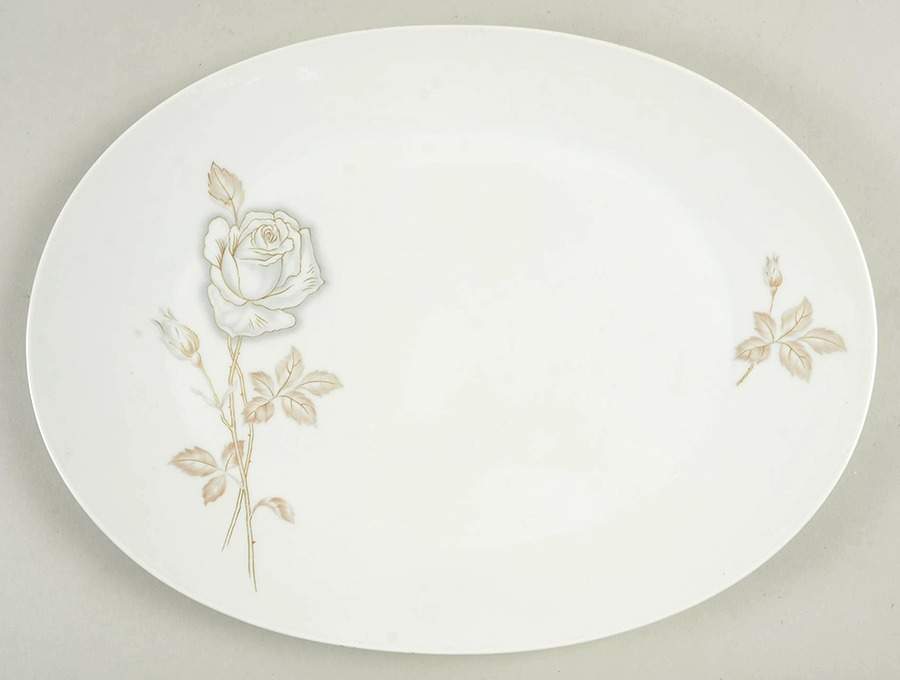 Classic Rose (White Rose, Brown Leaves) 15" Oval Serving Platter by Rosenthal - Continental-1