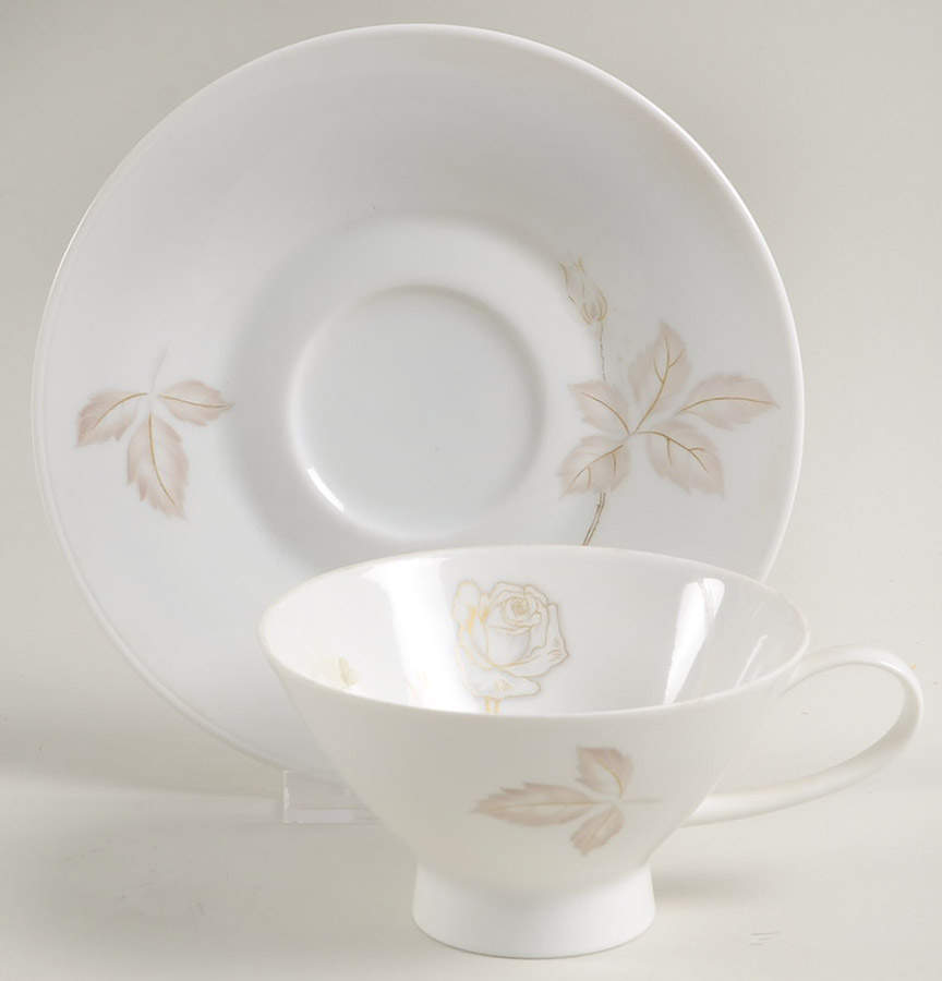 Classic Rose (White Rose, Brown Leaves) Footed Cup & Saucer Set by Rosenthal - Continental-1