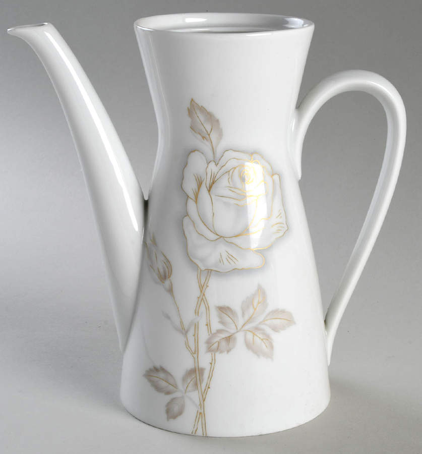 Classic Rose (White Rose, Brown Leaves) Coffee Pot No Lid by Rosenthal - Continental-1