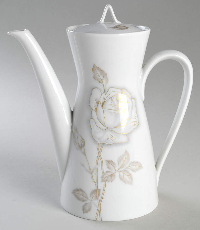 Classic Rose (White Rose, Brown Leaves) Coffee Pot & Lid by Rosenthal - Continental-1