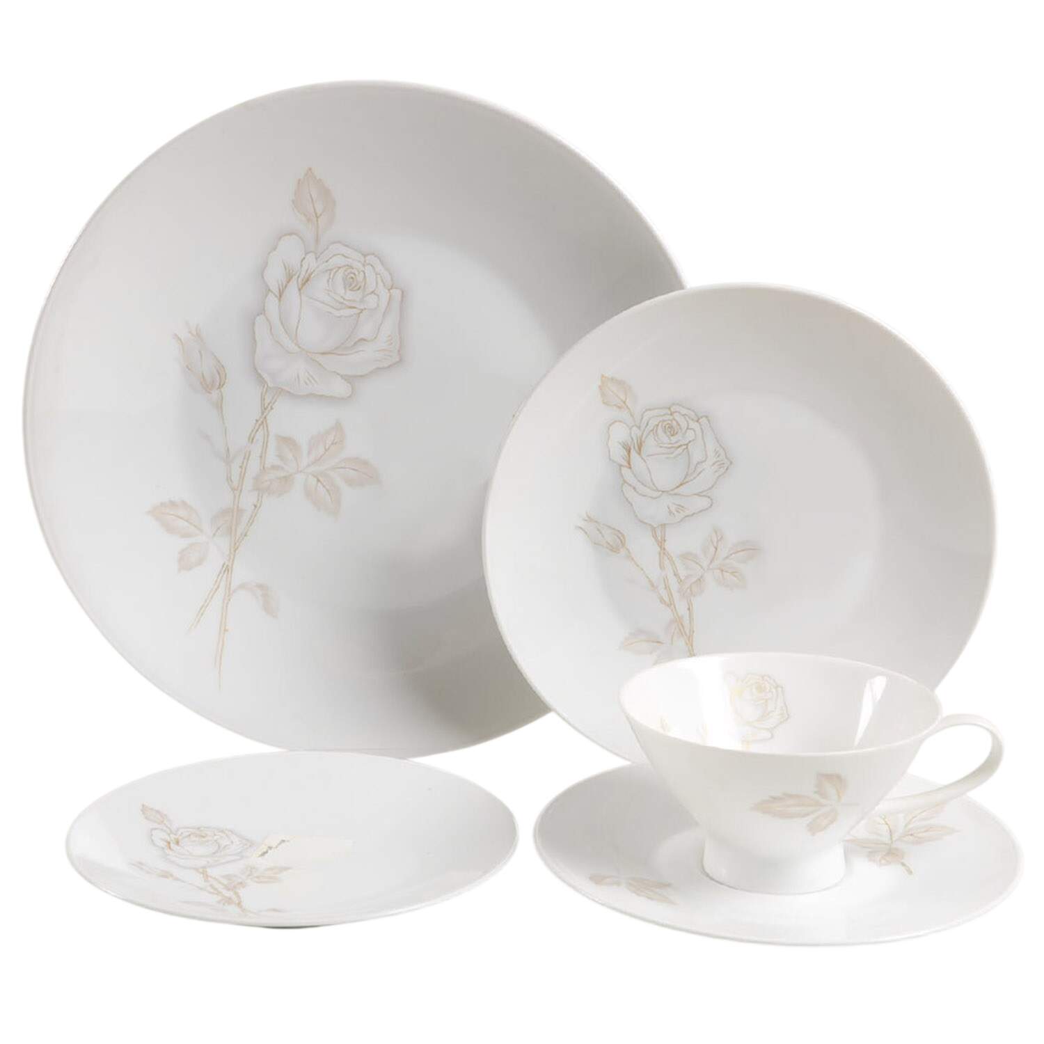 Classic Rose (White Rose, Brown Leaves) 40 Piece Estate Set by Rosenthal - Continental-1