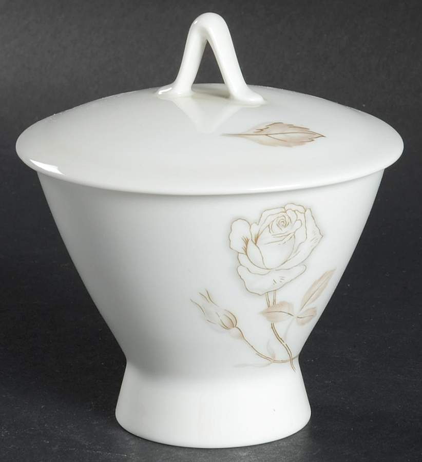 Classic Rose (White Rose, Brown Leaves) Sugar Bowl & Lid by Rosenthal - Continental-1
