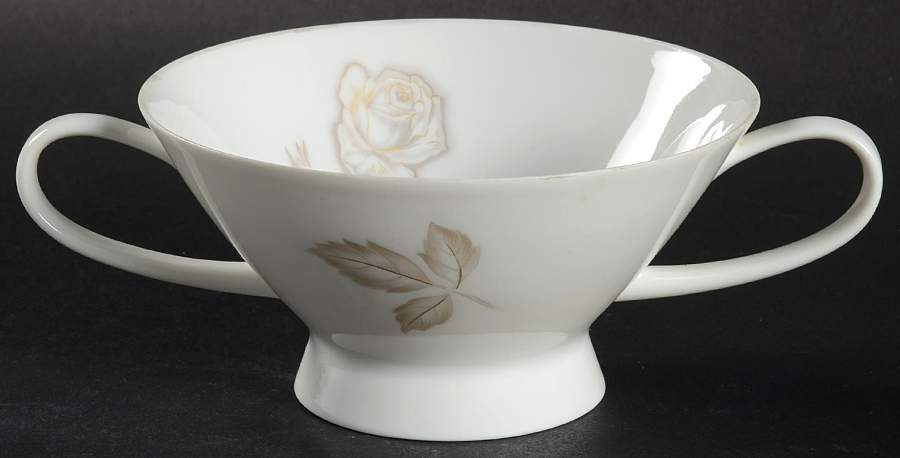 Classic Rose (White Rose, Brown Leaves) Footed Cream Soup Bowl by Rosenthal - Continental-1