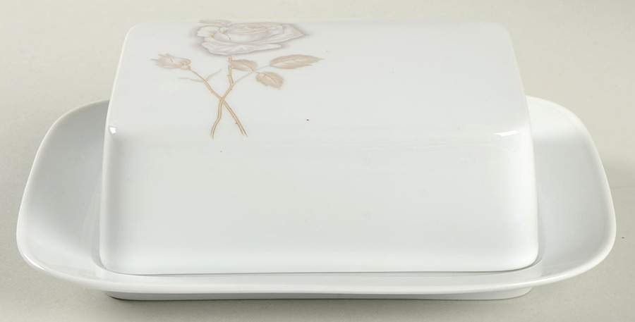 Classic Rose (White Rose, Brown Leaves) Square Covered Butter by Rosenthal - Continental-1