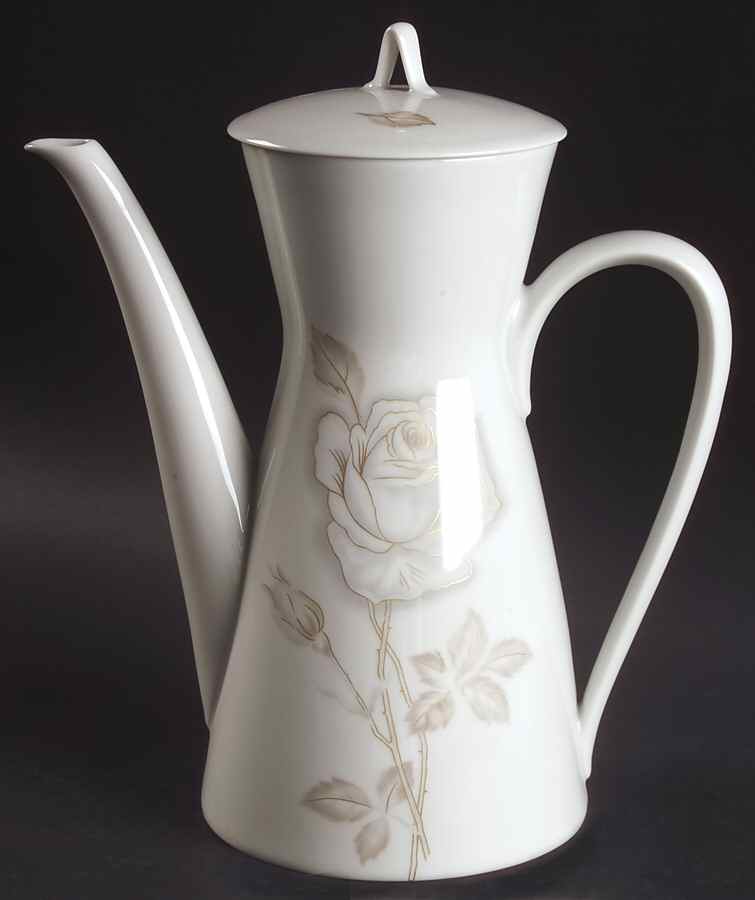 Classic Rose (White Rose, Brown Leaves) Coffee Pot & Lid by Rosenthal - Continental-1