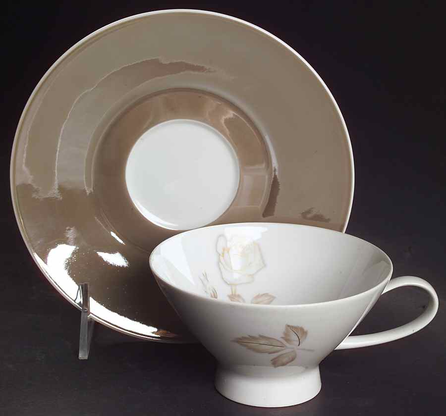 Classic Rose (White Rose, Brown Leaves) Footed Cup & Saucer Set by Rosenthal - Continental-1