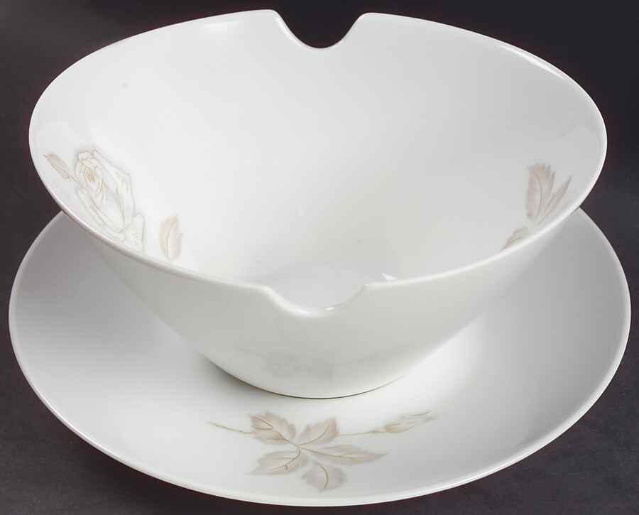Classic Rose (White Rose, Brown Leaves) Gravy Boat & Underplate by Rosenthal - Continental-1