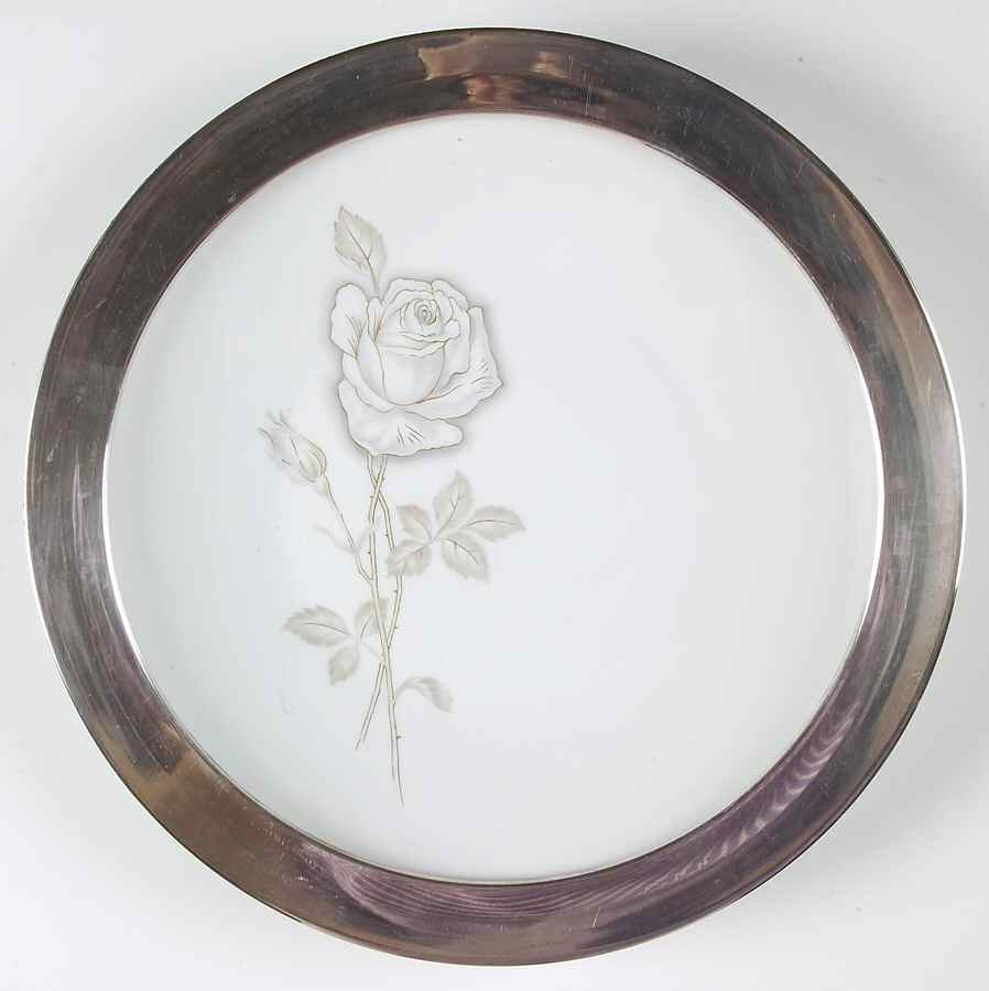 Classic Rose (White Rose, Brown Leaves) Sterling Rim Dinner Plate by Rosenthal - Continental-1