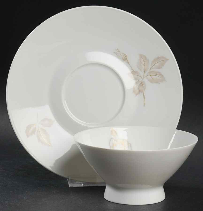 Classic Rose (White Rose, Brown Leaves) Footed Cream Soup Bowl & Saucer Set by Rosenthal - Continental-1