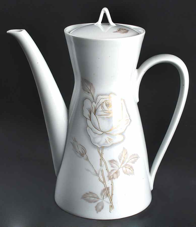 Classic Rose (White Rose, Brown Leaves) Mini Coffee Pot & Lid by Rosenthal - Continental-1