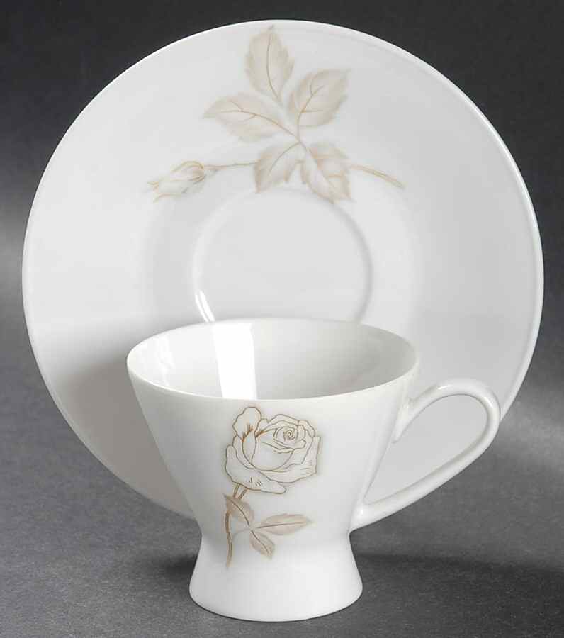 Classic Rose (White Rose, Brown Leaves) Footed Demitasse Cup & Saucer Set by Rosenthal - Continental-1