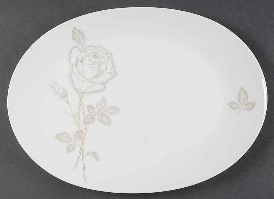 Classic Rose (White Rose, Brown Leaves) 13" Oval Serving Platter by Rosenthal - Continental-1