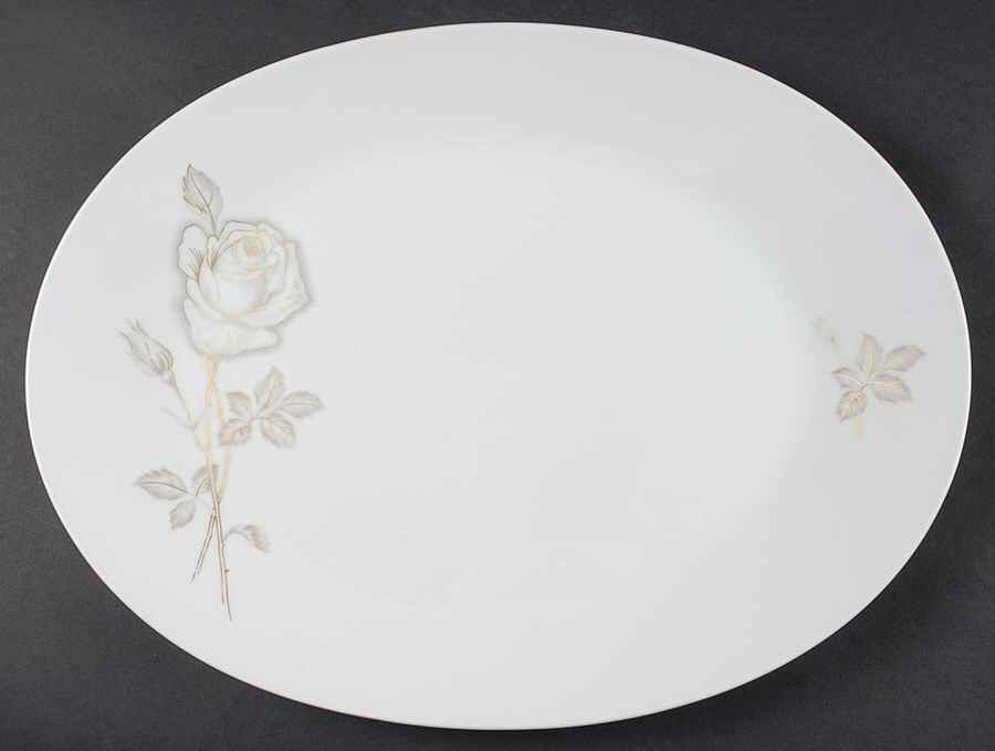 Classic Rose (White Rose, Brown Leaves) 17" Oval Serving Platter by Rosenthal - Continental-1