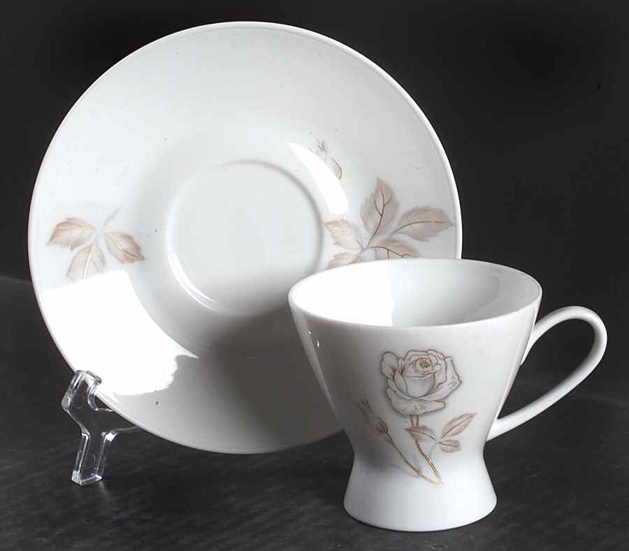 Classic Rose (White Rose, Brown Leaves) Footed Cup & Saucer Set by Rosenthal - Continental-1