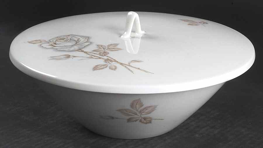 Classic Rose (White Rose, Brown Leaves) Round Covered Vegetable-Uses RV9 as Base+CVLRV9 by Rosenthal - Continental-1