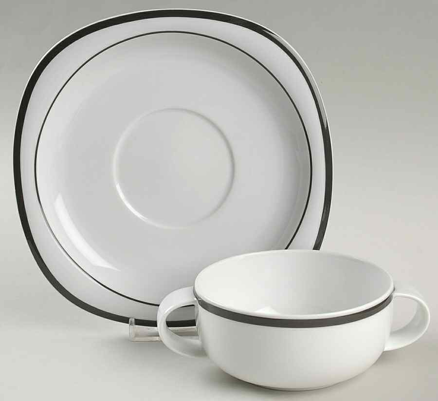 Concept 5 Anthracite Black (Suomi) Flat Cream Soup Bowl & Saucer Set by Rosenthal - Continental-1