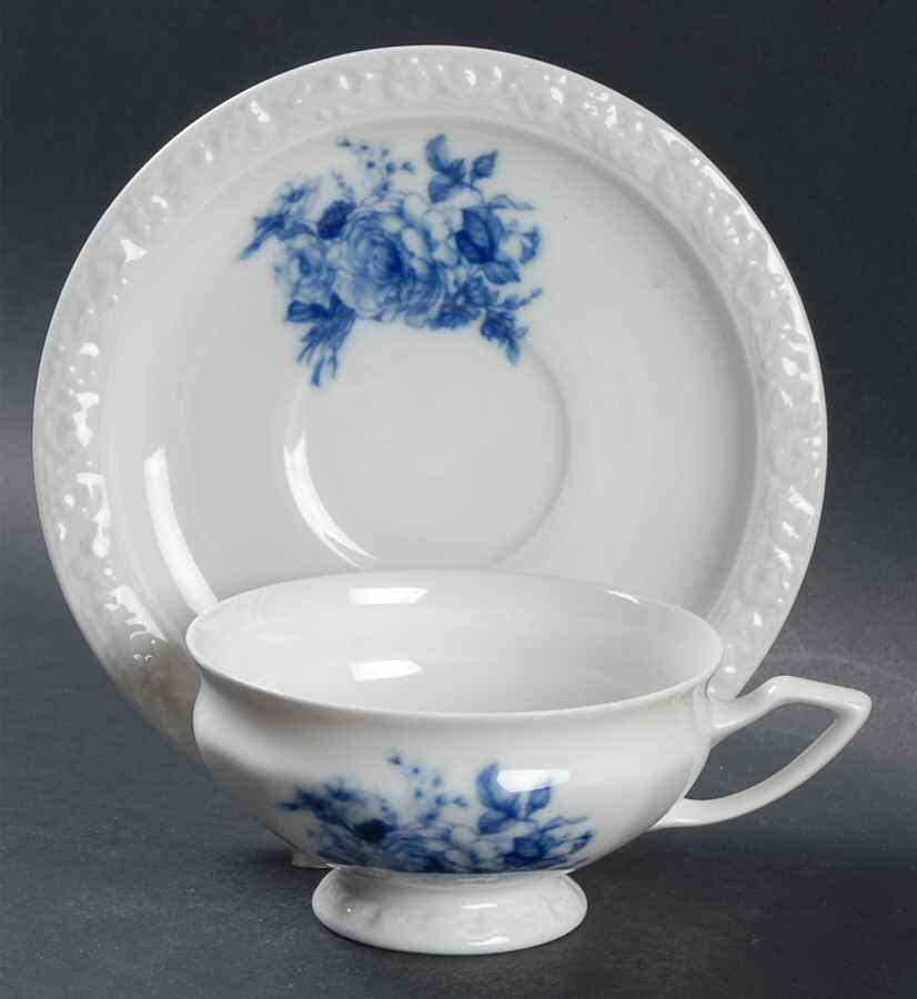 Cobalt Rose Footed Cup & Saucer Set by Rosenthal - Continental-1