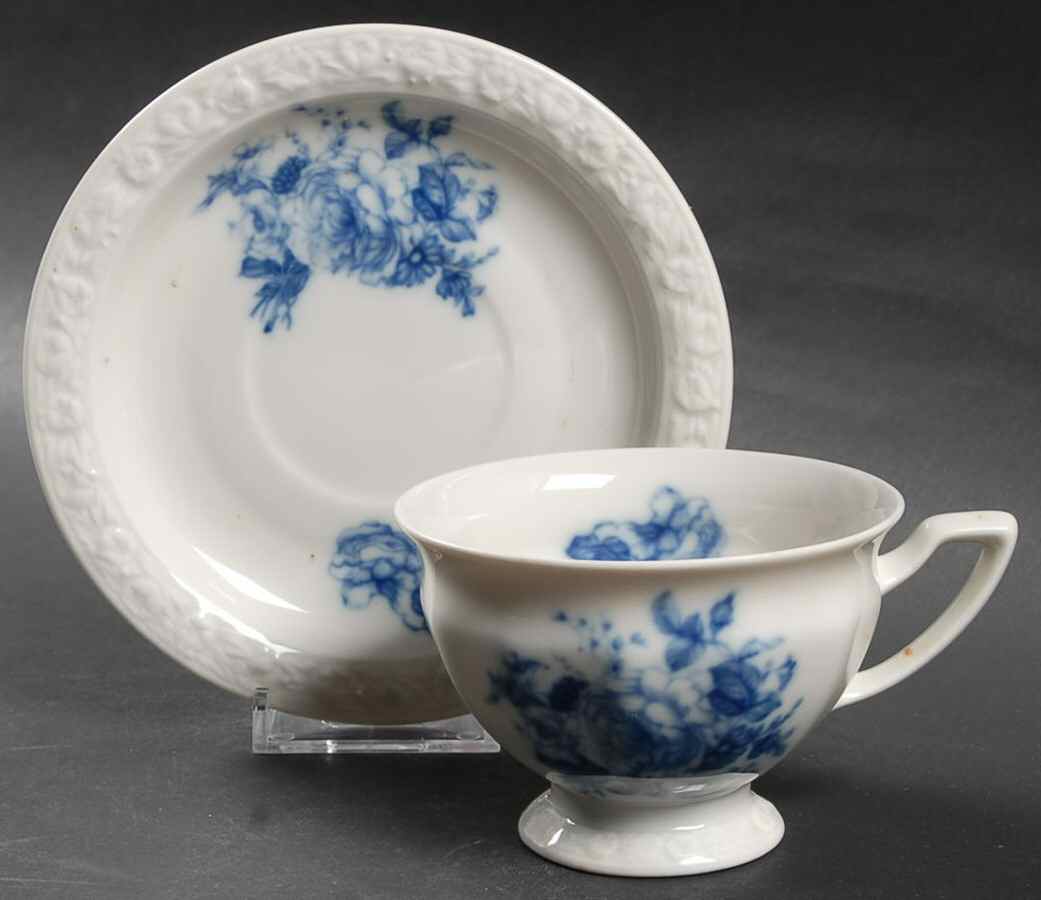 Cobalt Rose Footed Cup & Saucer Set by Rosenthal - Continental-1