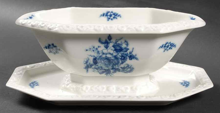 Cobalt Rose Gravy Boat with Attached Underplate by Rosenthal - Continental-1