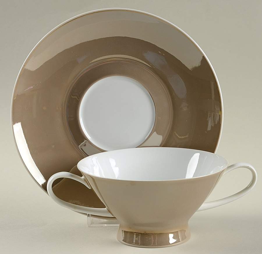 Crystalline Taupe Footed Cream Soup Bowl & Saucer Set by Rosenthal - Continental-1