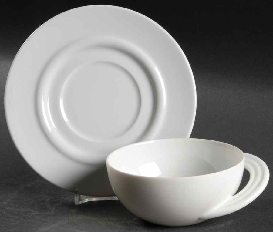 Cupola White Flat Cup & Saucer Set by Rosenthal - Continental-1