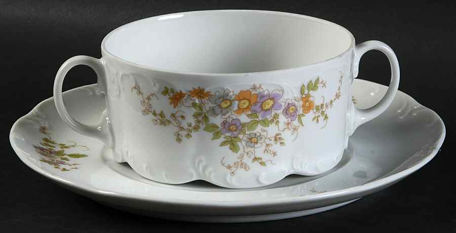 Desiree (Classic Rose Collection, Rim) Flat Cream Soup Bowl & Saucer Set by Rosenthal - Continental-1