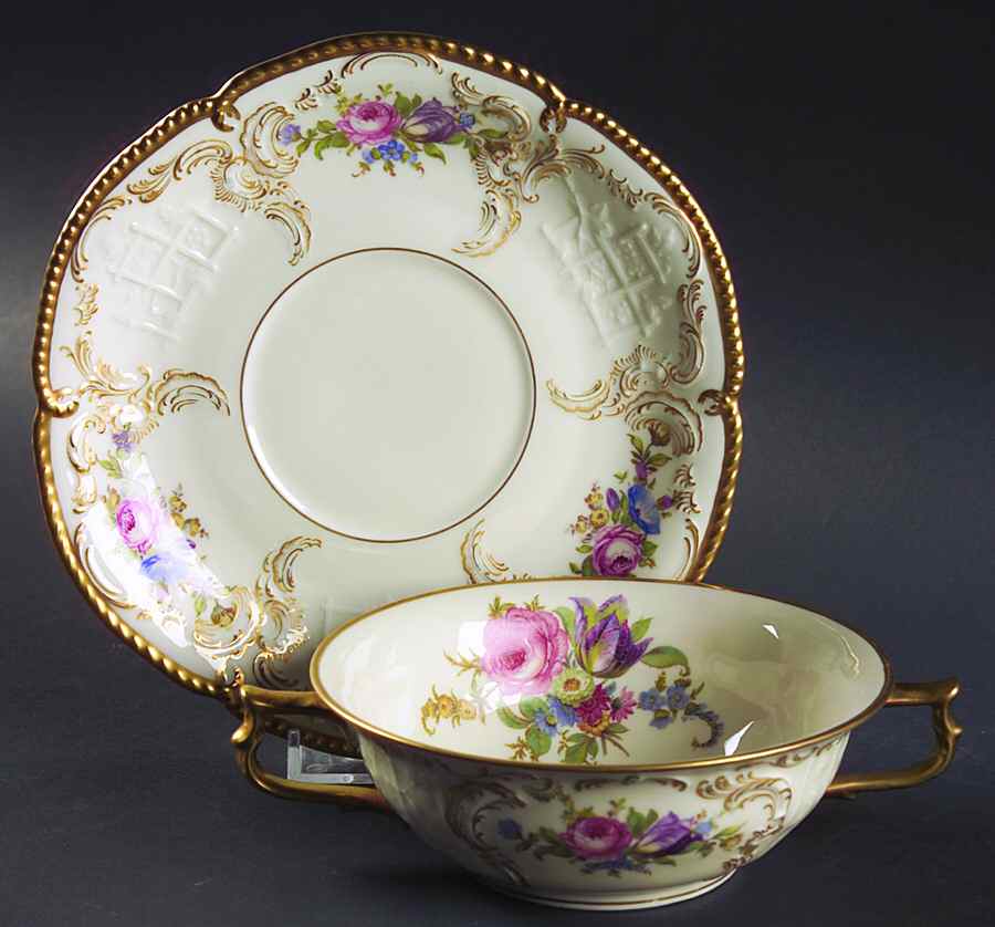 Diplomat (Center Gold) Flat Cream Soup Bowl & Saucer Set by Rosenthal - Continental-1