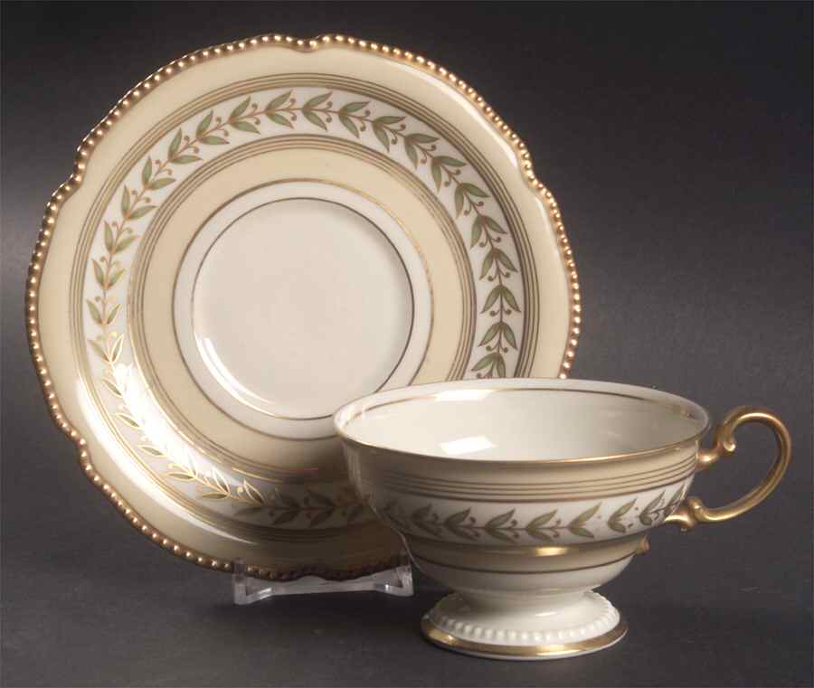 Duchess (Yellow Rim, Green Leaves) Footed Cup & Saucer Set by Rosenthal - Continental-1