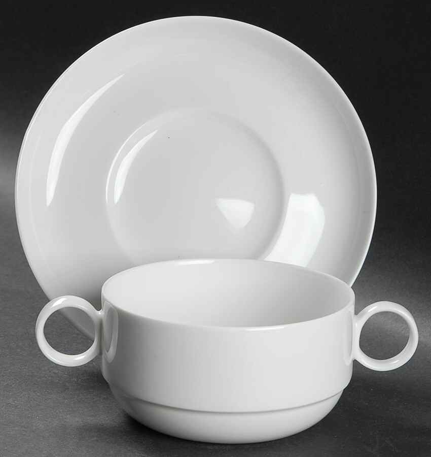 Duo White Flat Cream Soup Bowl & Saucer Set by Rosenthal - Continental-1