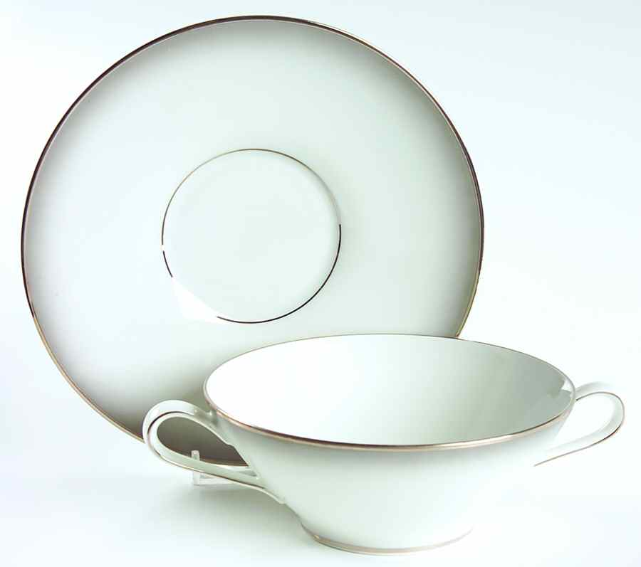 Elegance (Platinum Trim) Flat Cream Soup Bowl & Saucer Set by Rosenthal - Continental-1