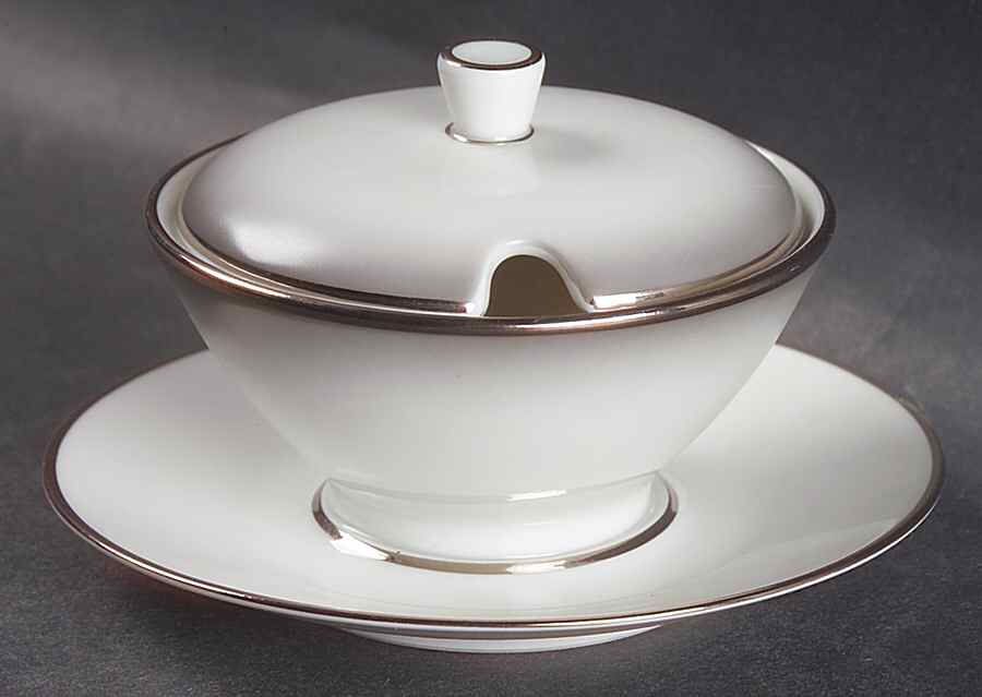 Elegance (Platinum Trim) Mustard with Lid & Attached Underplate by Rosenthal - Continental-1