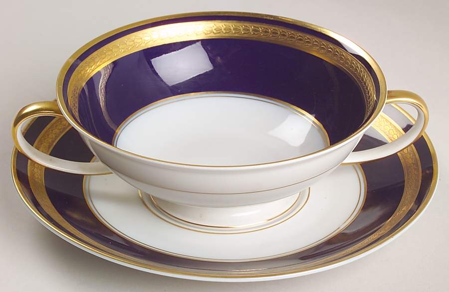 Eminence Cobalt Blue Footed Cream Soup Bowl & Saucer Set by Rosenthal - Continental-1