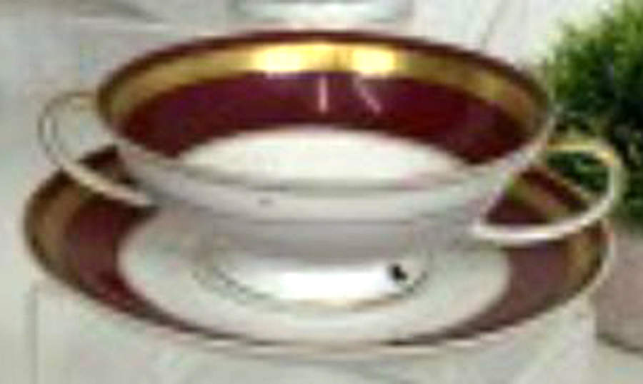 Eminence Maroon Footed Cream Soup Bowl & Saucer Set by Rosenthal - Continental-1