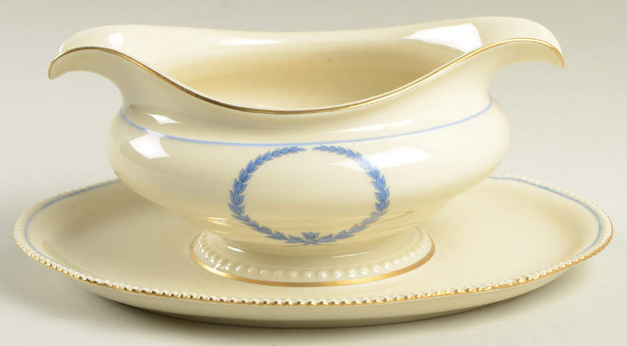 Empire (Blue Wreath, Ivory) Gravy Boat with Attached Underplate by Rosenthal - Continental-1
