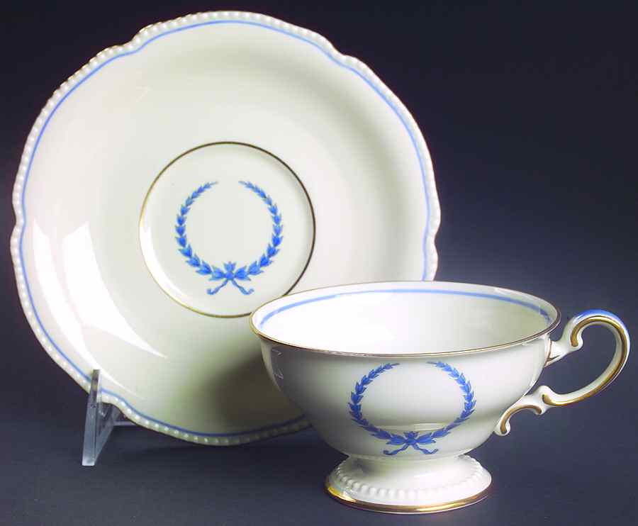 Empire (Blue Wreath, Ivory) Footed Cup & Saucer Set by Rosenthal - Continental-1