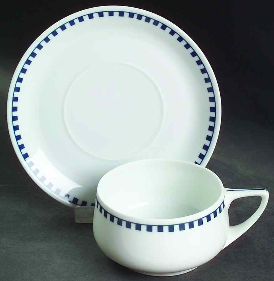 Empire (Blue Squares) Flat Cup & Saucer Set by Rosenthal - Continental-1