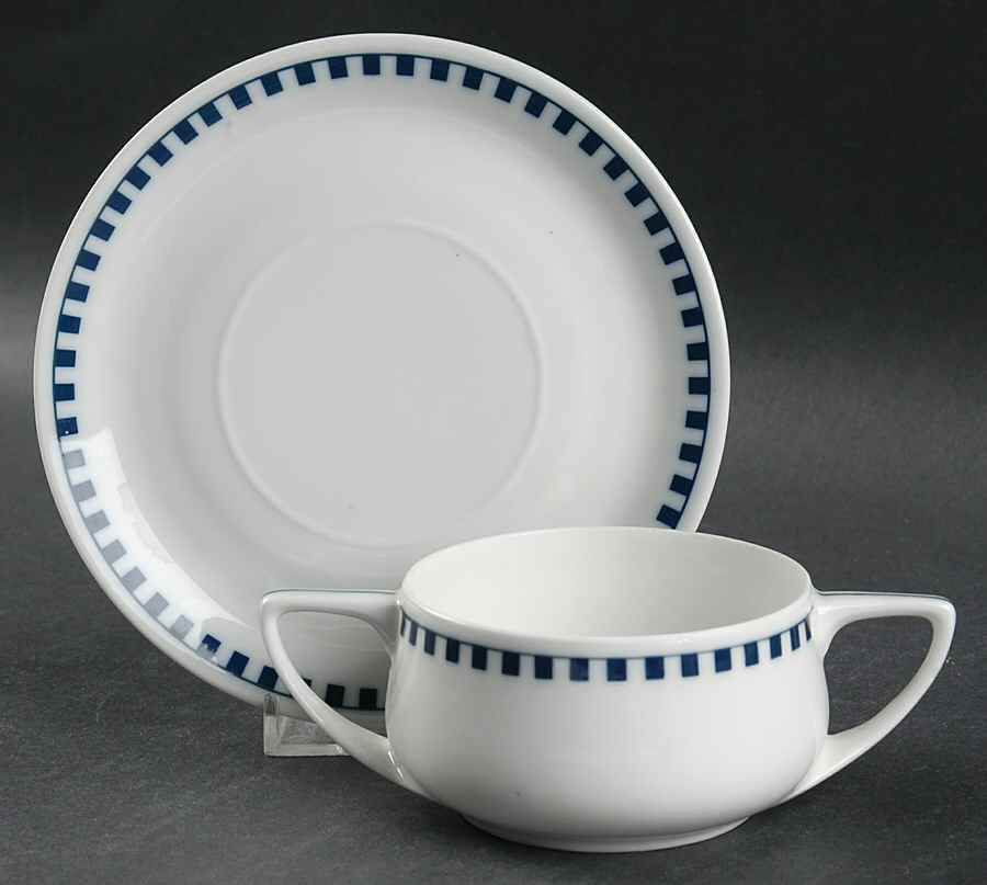 Empire (Blue Squares) Flat Bouillon Cup & Saucer by Rosenthal - Continental-1