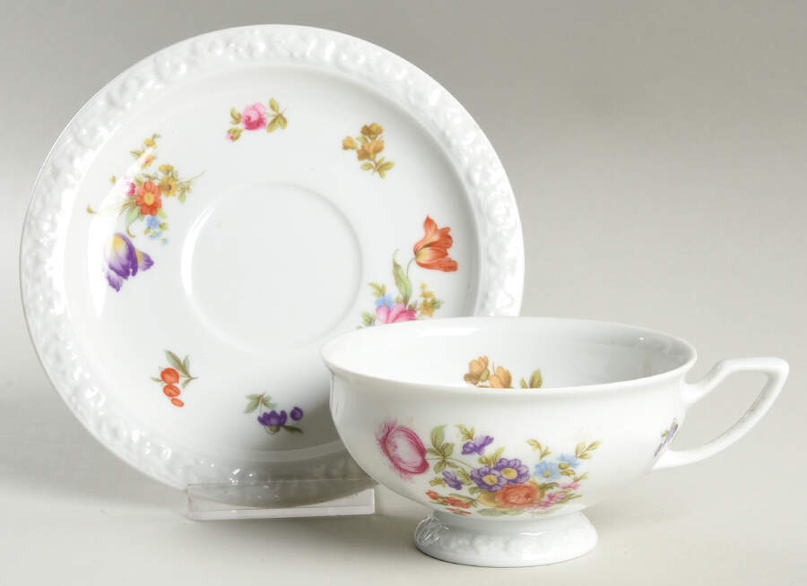 Flowers (Classic Stamp) Footed Cup & Saucer Set by Rosenthal - Continental-1