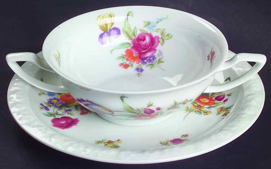 Flowers (Classic Stamp) Flat Cream Soup Bowl & Saucer Set by Rosenthal - Continental-1