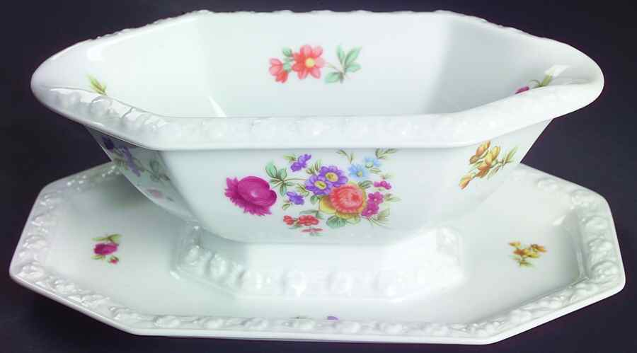 Flowers (Classic Stamp) Gravy Boat with Attached Underplate by Rosenthal - Continental-1